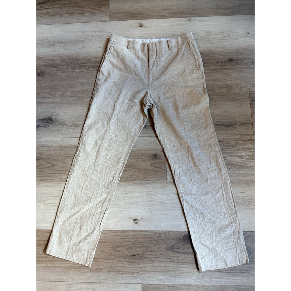 Jos. A. Bank Linen Pants 32x30 Light Beige Flat Front Slim Fit